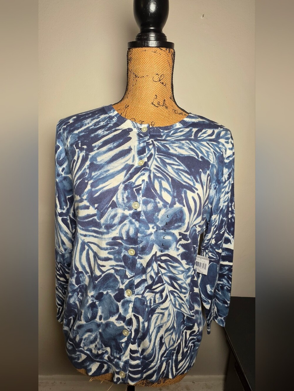 Ralph Lauren Navy and White Floral Button Cardigan